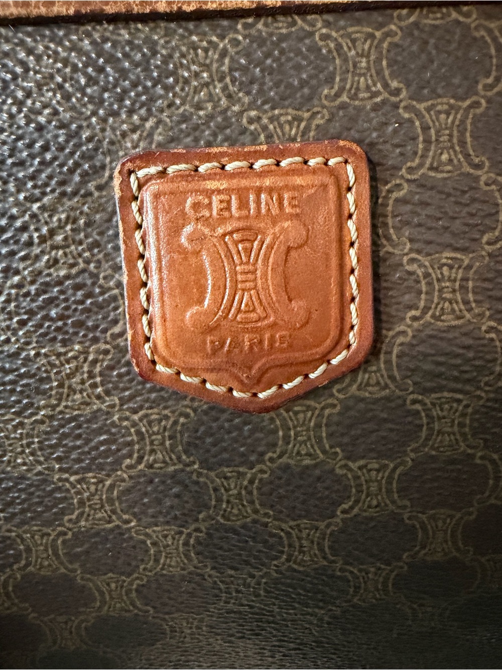 Celine Macadam Canvas Clutch Brown Leather Trim Vintage Designer - Picture 7 of 12